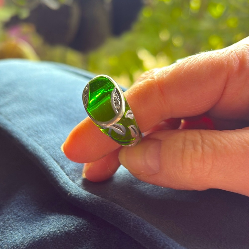 Alexander Hamilton, silver and green ring